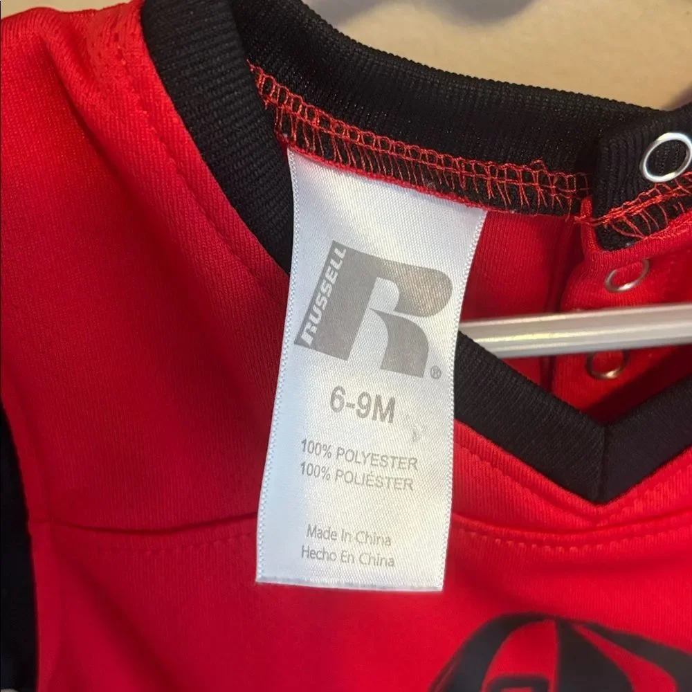 Russell Athletic Red and Black Georgia Bulldog jersey bodysuit size 6-9 months
